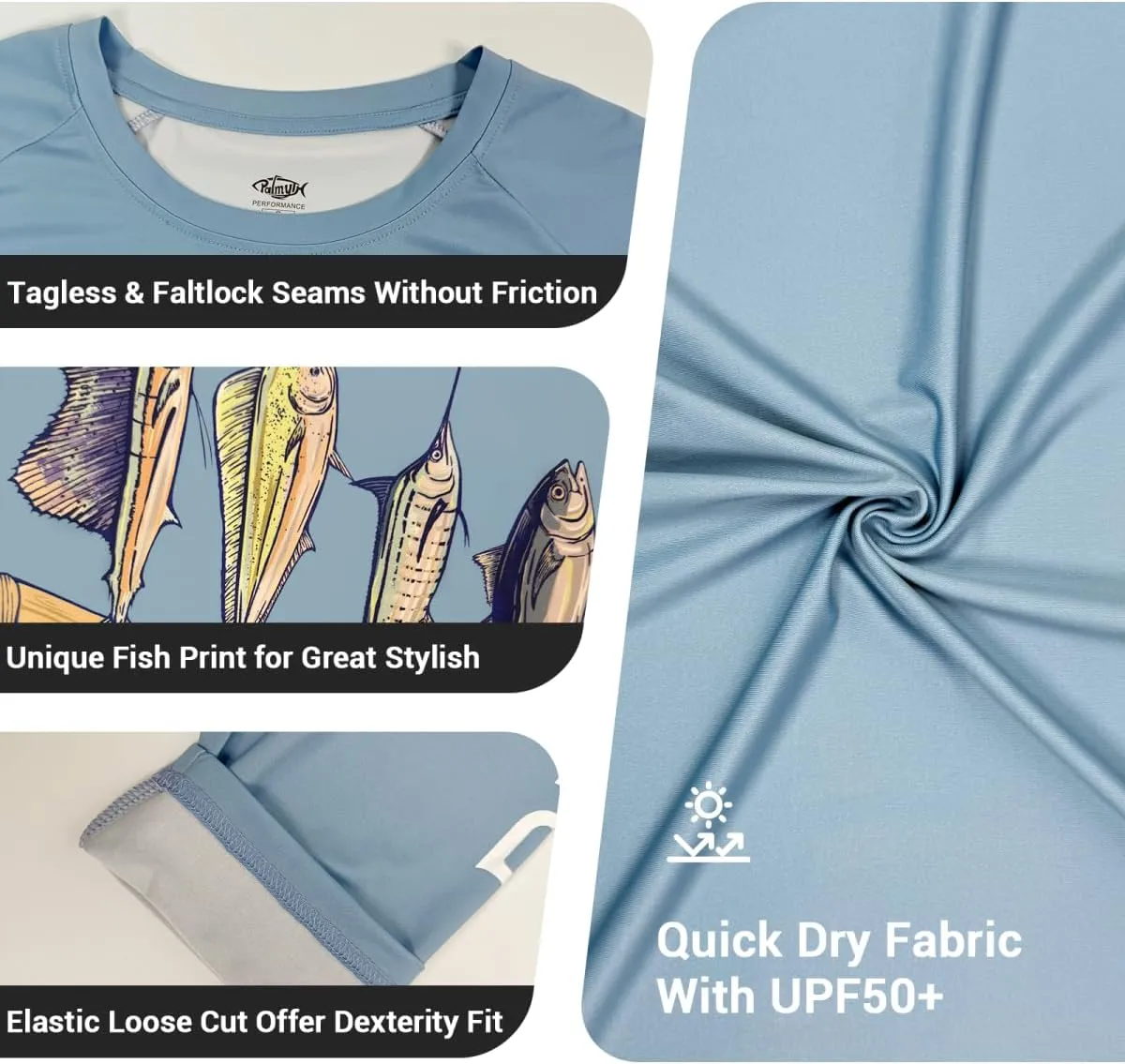 Palmyth Mens Fishing Shirts Sun Protection T-Shirts UV UPF 50  Long Sleeve Rash Guard Tee