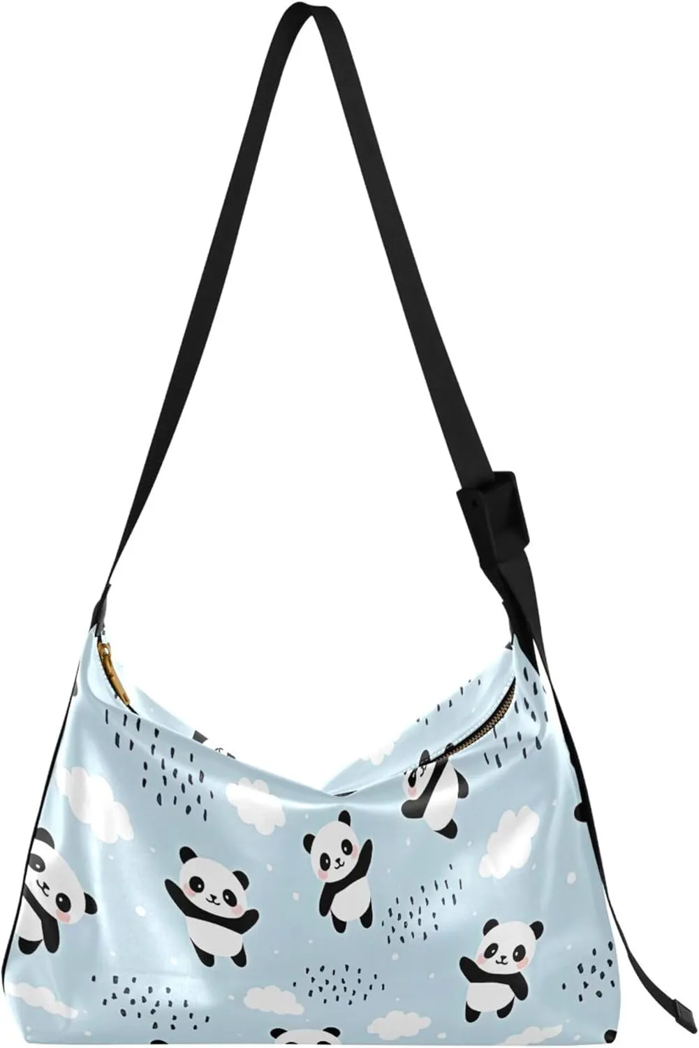 Panda Happy Cute Cloud Sky Blue PU Leather Shoulder Bag Hobo Large Purses Cute Animal Print Women Purse Hobo Bags