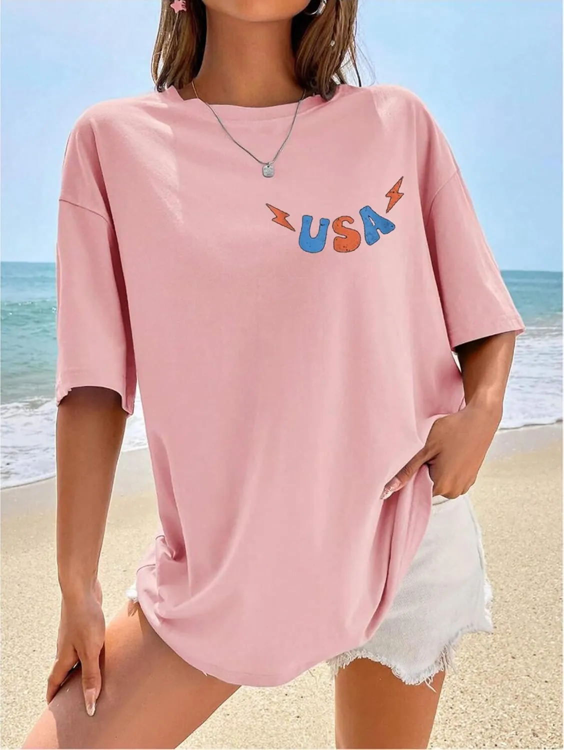 Party in The USA Oversized T-Shirt Women 4th of July Independence Day Shirts Patriontic Graphic Short Sleeve Tops