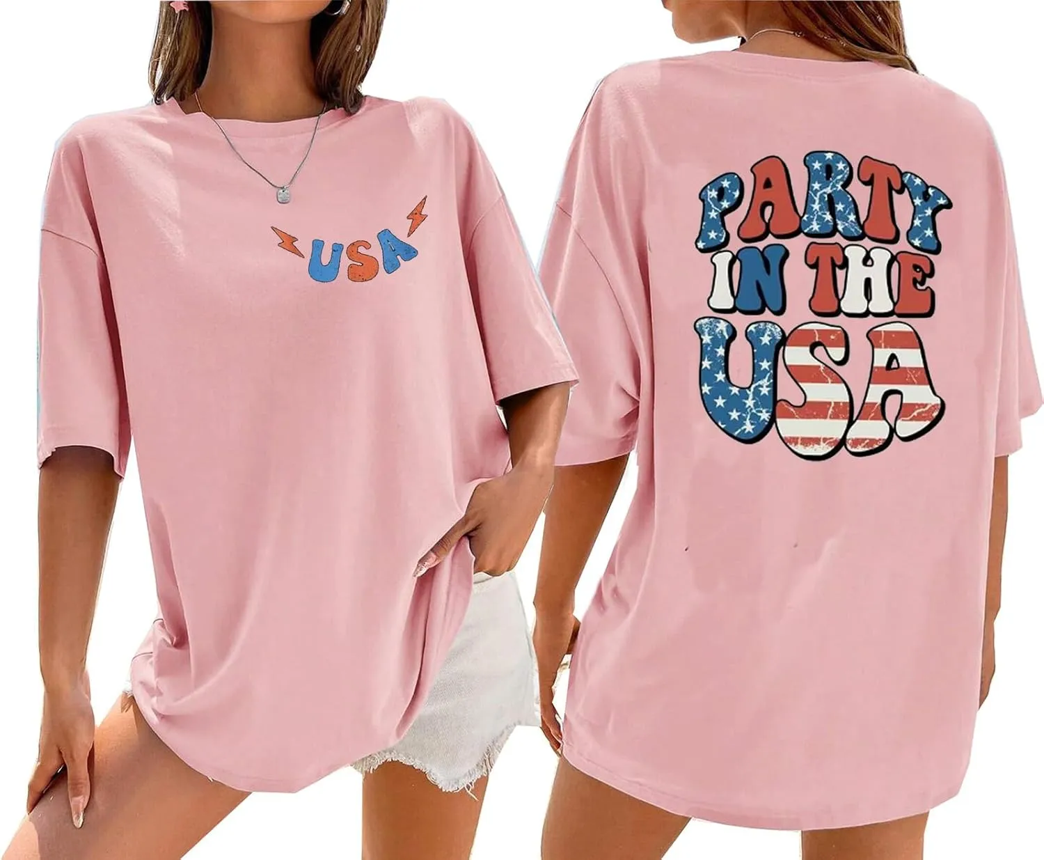 Party in The USA Oversized T-Shirt Women 4th of July Independence Day Shirts Patriontic Graphic Short Sleeve Tops