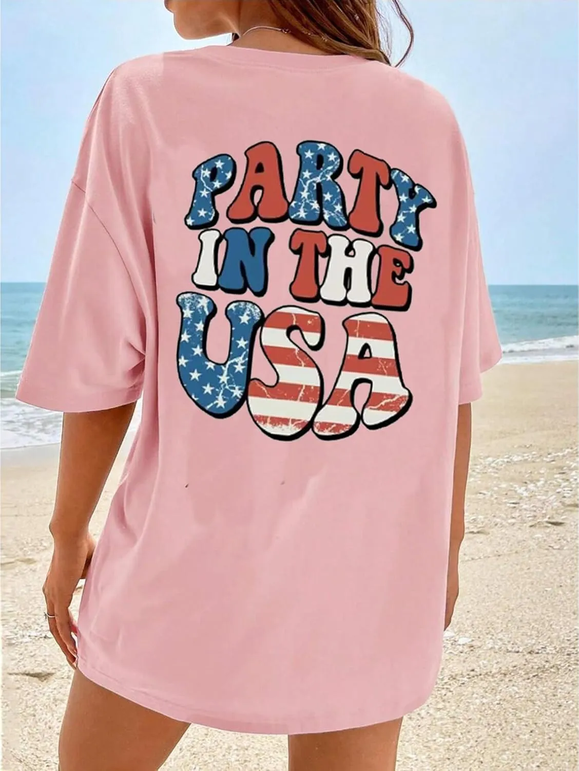 Party in The USA Oversized T-Shirt Women 4th of July Independence Day Shirts Patriontic Graphic Short Sleeve Tops