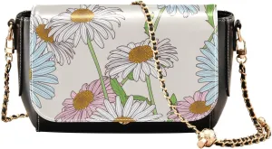 Pastel Chamomile Flowers Crossbody Bags for Women, Trendy Small Shoulder Bag, PU Leather Clutch Purse Underarm Handbag Satchel HandBag with Adjustable Metal Chain
