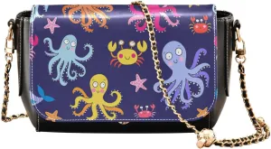 Pattern with Cuttlefish Crossbody Bags for Women, Trendy Small Shoulder Bag, PU Leather Clutch Purse Underarm Handbag Satchel HandBag with Adjustable Metal Chain