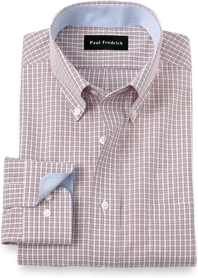 Paul Fredrick Men's Classic Fit Non-Iron Cotton Plaid Dress Shirt