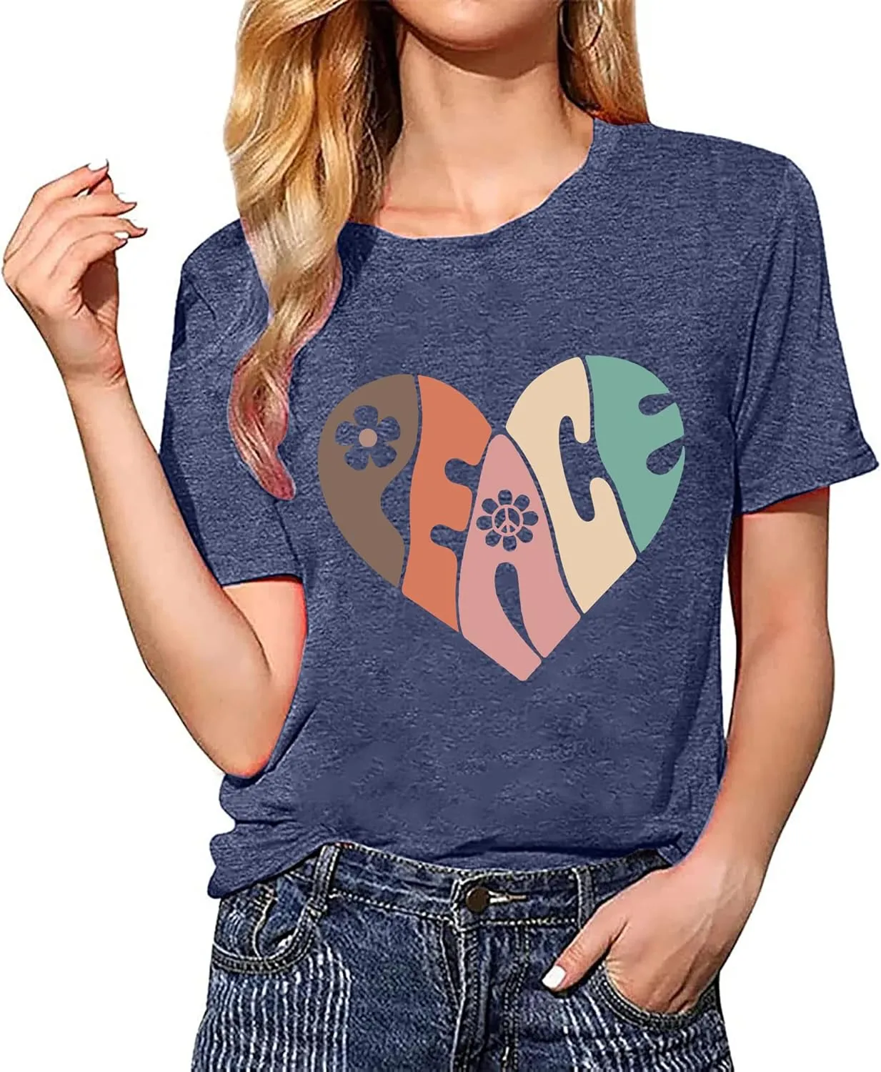 Peace Love Shirts Women Hippie Soul Inspirational Vintage Short Sleeve Graphic Tees Tops