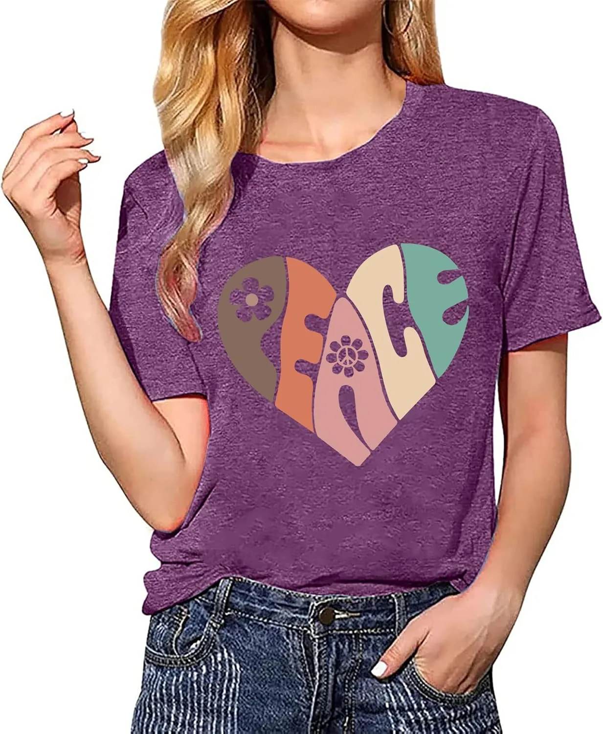 Peace Love Shirts Women Hippie Soul Inspirational Vintage Short Sleeve Graphic Tees Tops