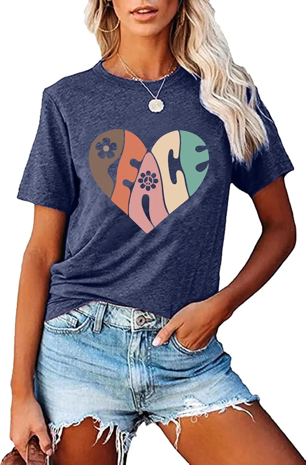 Peace Love Shirts Women Hippie Soul Inspirational Vintage Short Sleeve Graphic Tees Tops