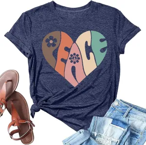 Peace Love Shirts Women Hippie Soul Inspirational Vintage Short Sleeve Graphic Tees Tops