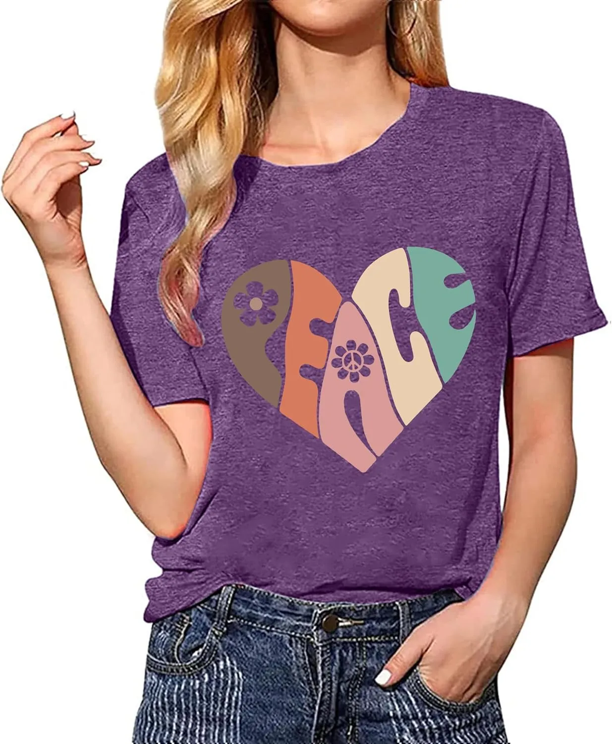 Peace Love Shirts Women Hippie Soul Inspirational Vintage Short Sleeve Graphic Tees Tops