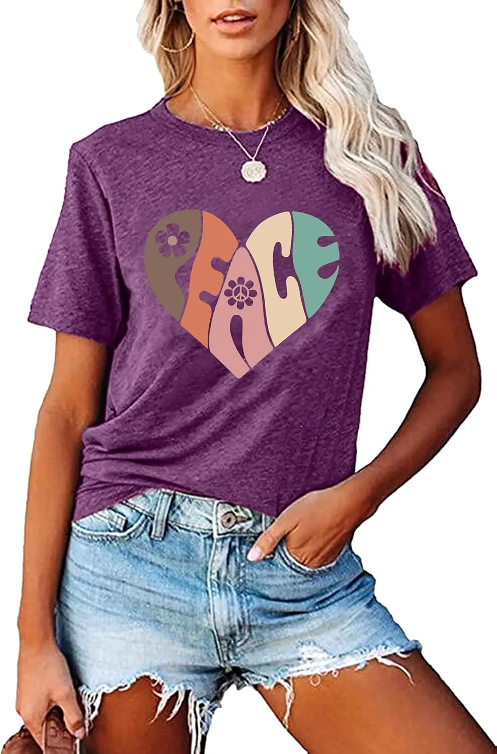 Peace Love Shirts Women Hippie Soul Inspirational Vintage Short Sleeve Graphic Tees Tops