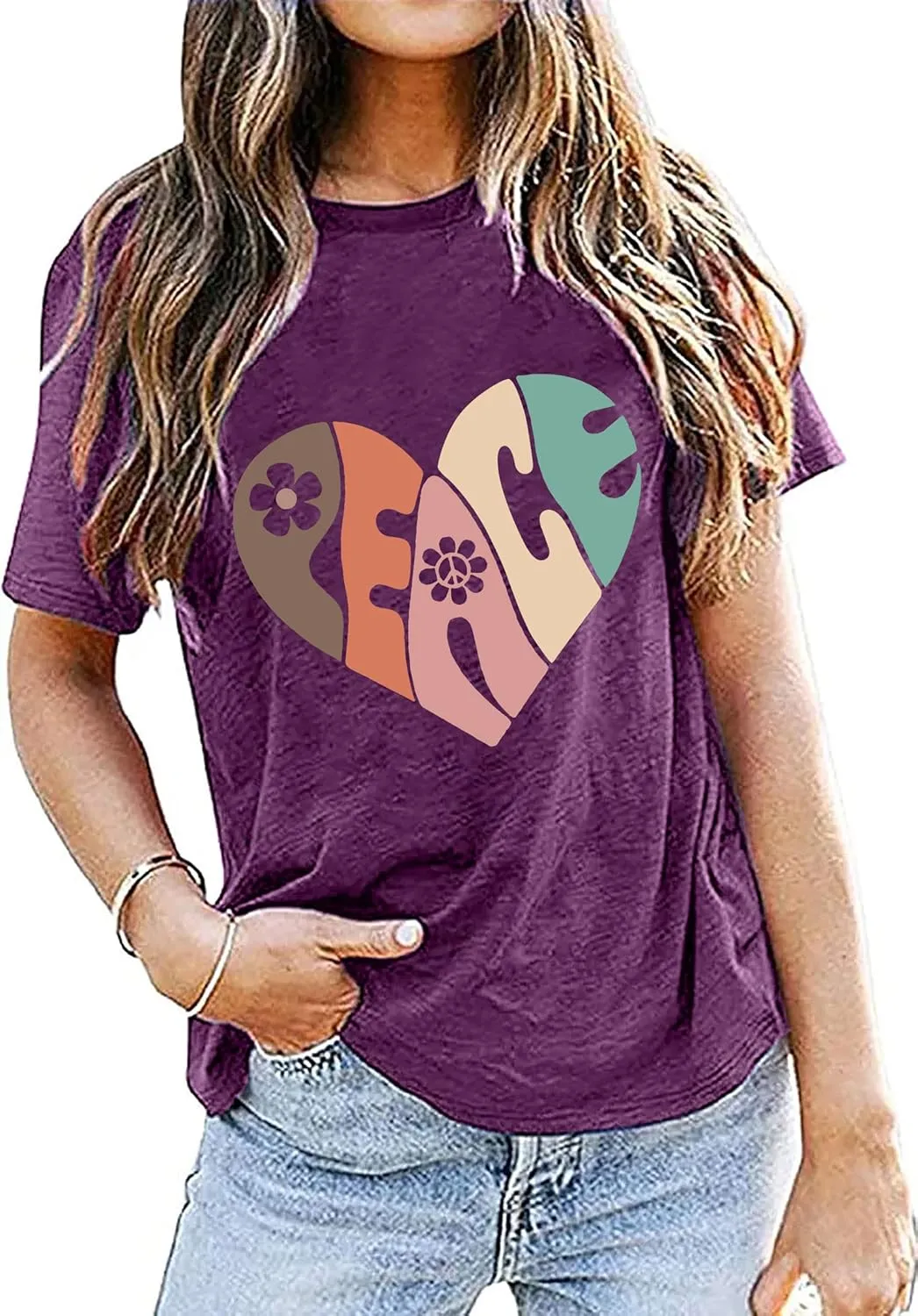 Peace Love Shirts Women Hippie Soul Inspirational Vintage Short Sleeve Graphic Tees Tops
