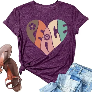 Peace Love Shirts Women Hippie Soul Inspirational Vintage Short Sleeve Graphic Tees Tops