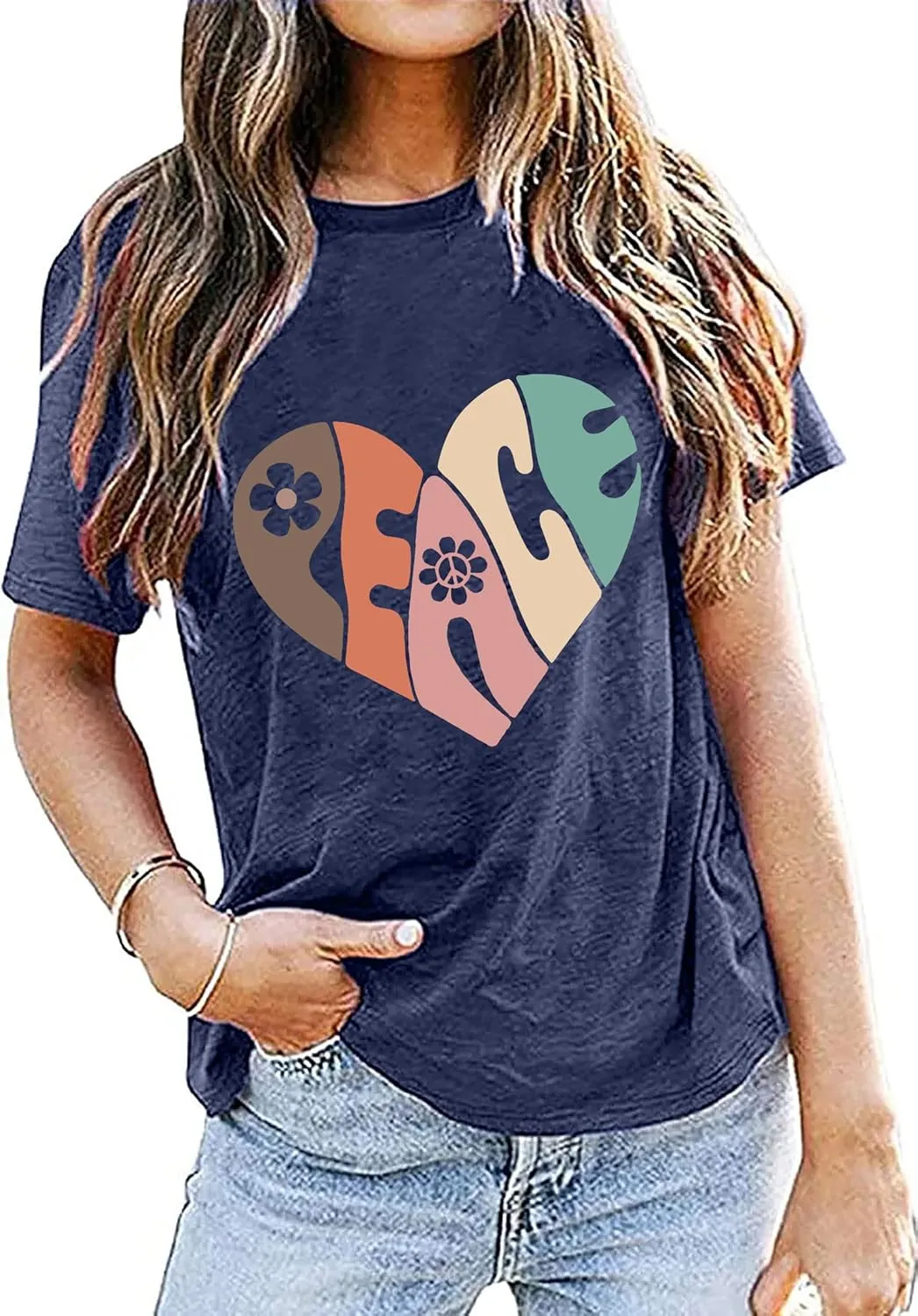Peace Love Shirts Women Hippie Soul Inspirational Vintage Short Sleeve Graphic Tees Tops