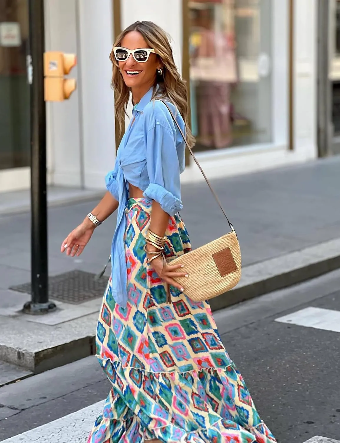 Perbai Women's Floral Print Boho Maxi Skirt High Waisted A Line Pleated Ruffle Flowy Long Skirts