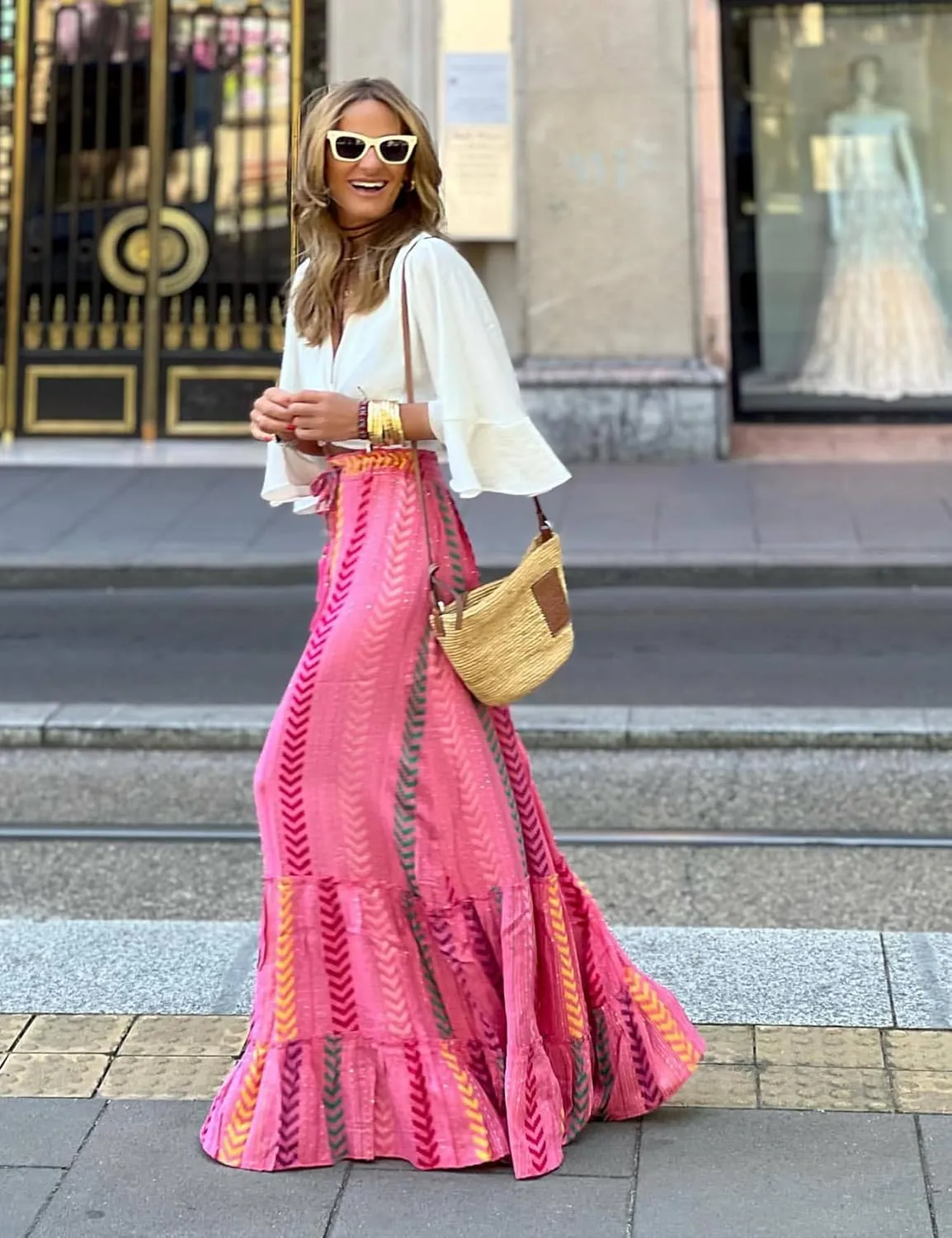 Perbai Women's Floral Print Boho Maxi Skirt High Waisted A Line Pleated Ruffle Flowy Long Skirts