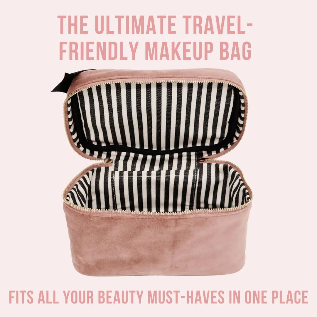 Personalized Makeup Bag for Women | Cosmetic Bag Organizer for Girls with Monogramming | Makeup Pouch for Traveling | Toiletry Bags for Women | Make Up Travel Pouches | Pink Velvet
