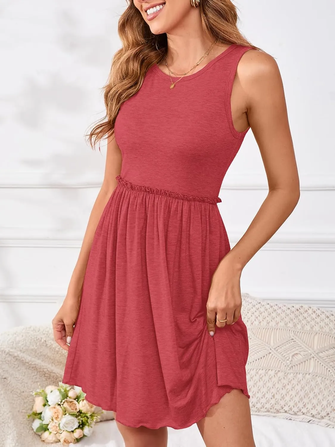 PerZeal Women's 2025 Summer Tank Dress Sleeveless Casual High Waist A-line Beach Sundress Vacation Mini Dresses