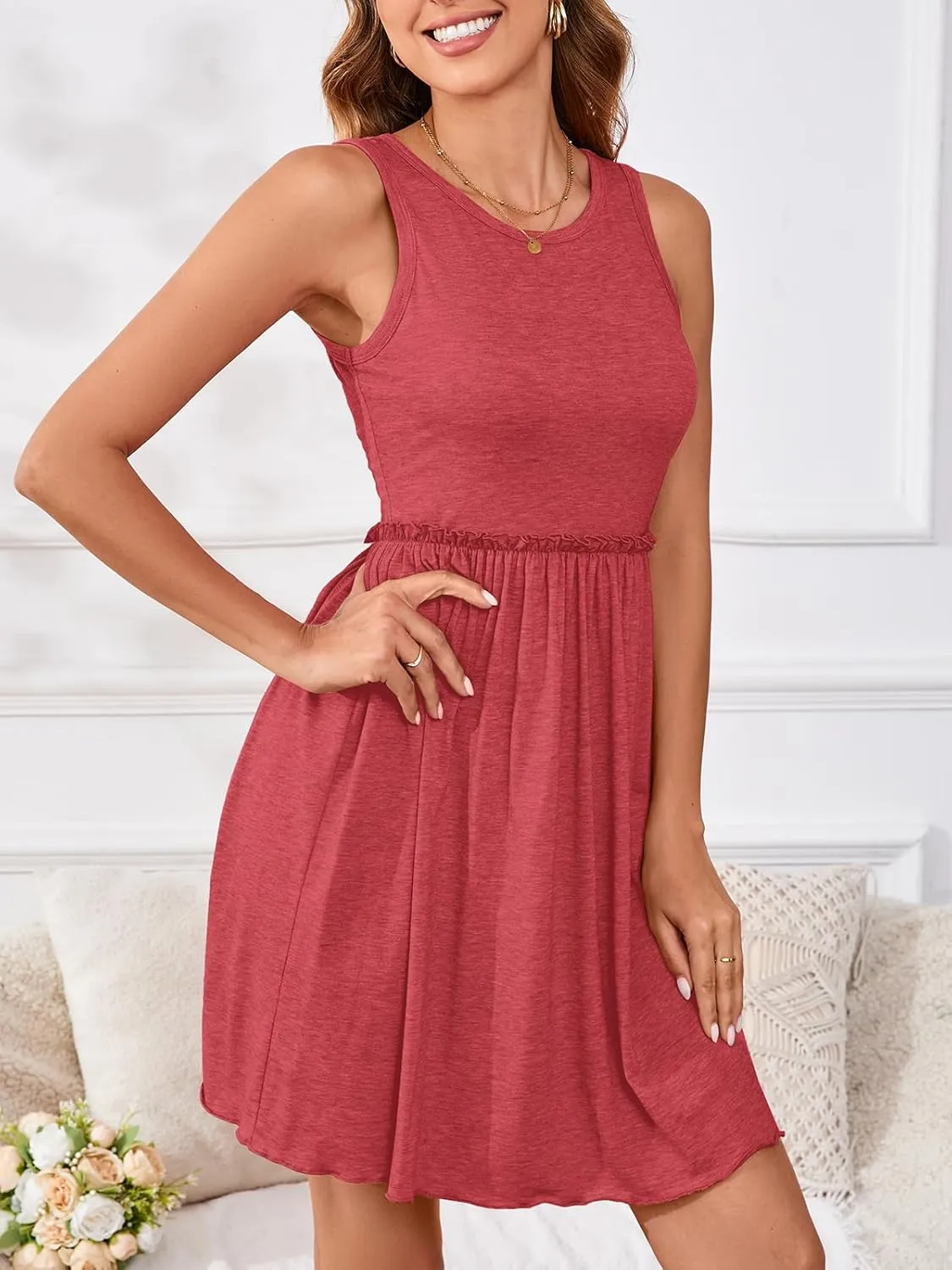 PerZeal Women's 2025 Summer Tank Dress Sleeveless Casual High Waist A-line Beach Sundress Vacation Mini Dresses