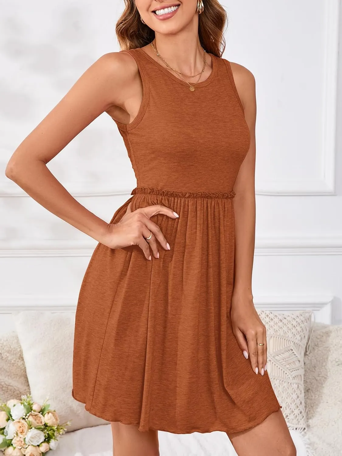 PerZeal Women's 2025 Summer Tank Dress Sleeveless Casual High Waist A-line Beach Sundress Vacation Mini Dresses