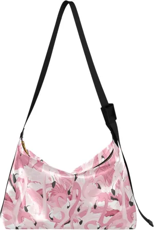 Pink Flamingos Overlap Pink Soft Leather Hobo Bags for Women Large Crossbody Bag Soft Animal Print Shoulder Purses