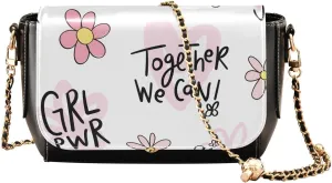 Pink Flower and Heart Crossbody Bags for Women, Trendy Small Shoulder Bag, PU Leather Clutch Purse Underarm Handbag Satchel HandBag with Adjustable Metal Chain