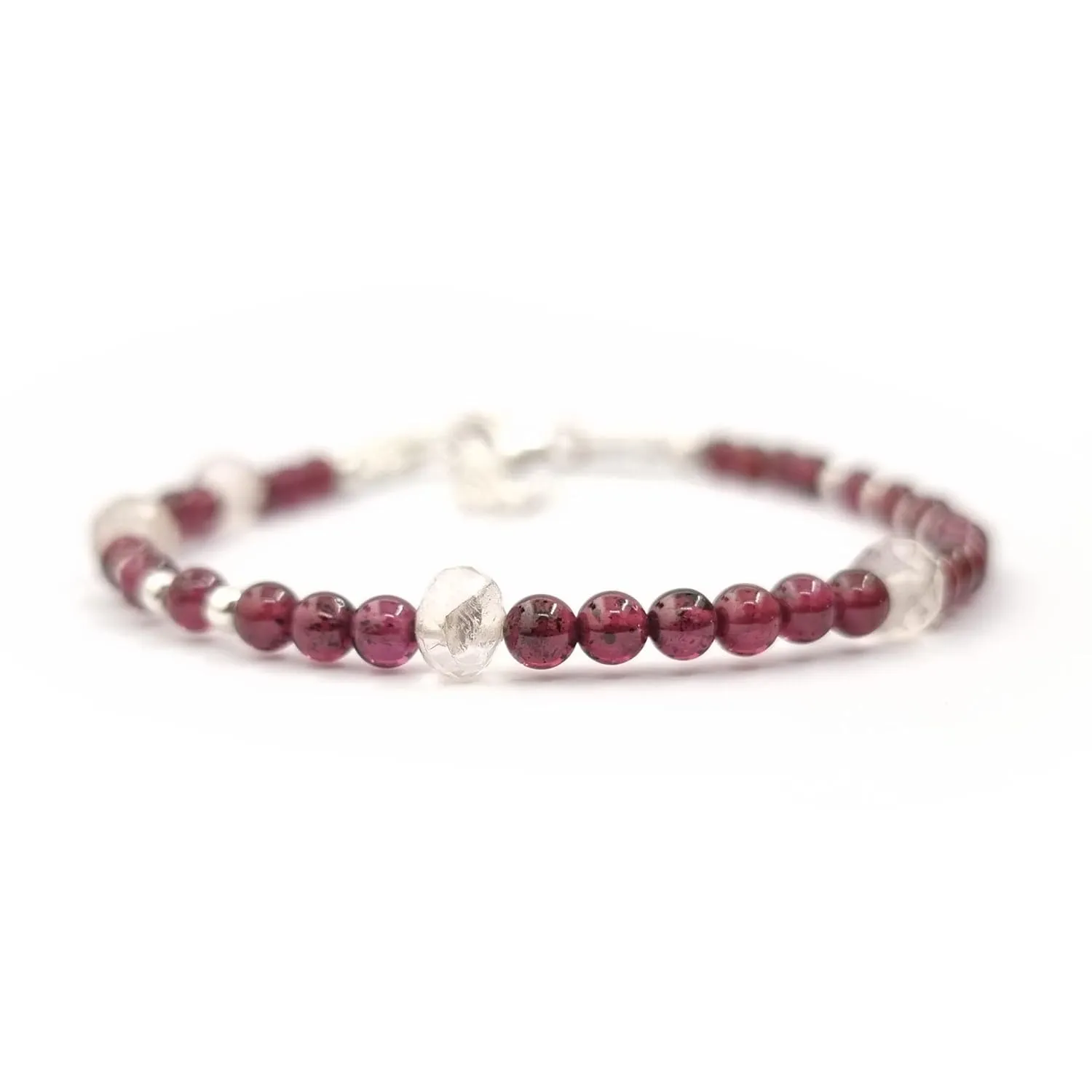 Pink Garnet Bracelet for women Natural Gemstone Rose quartz Beaded Jewelry Silver Silver Crystal Beads