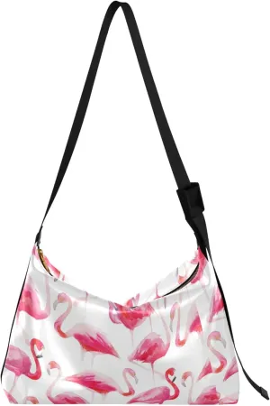 Pink Watercolor Flamingo Leather Hobo Handbags Women Large Purse Crossbody Animal Print Womens Everyday Purse