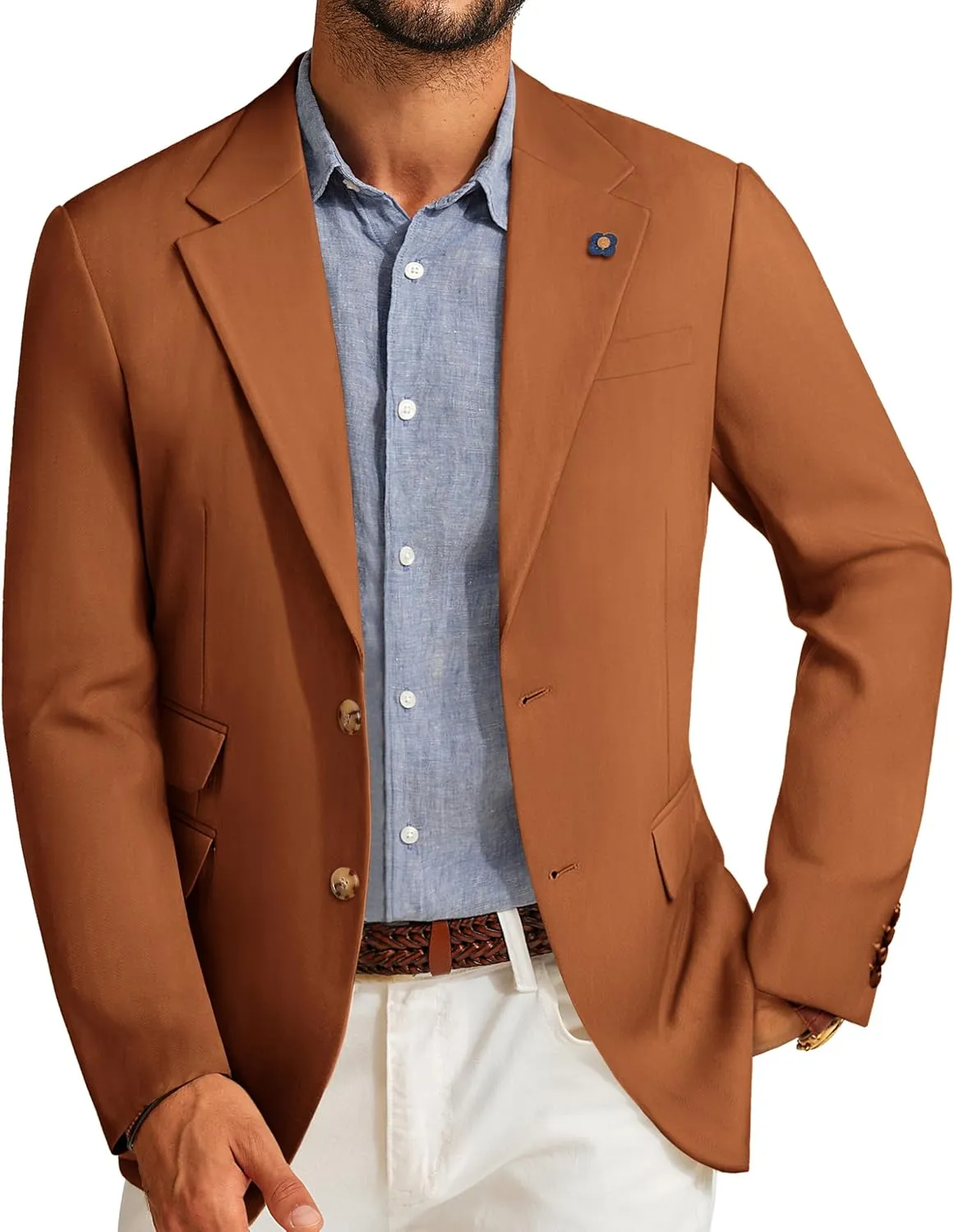 PJ PAUL JONES Men's Sport Coats and Blazers Linen Cotton Blazer Regular Fit 2 Buttons Suit Jacket with Removable Brooch