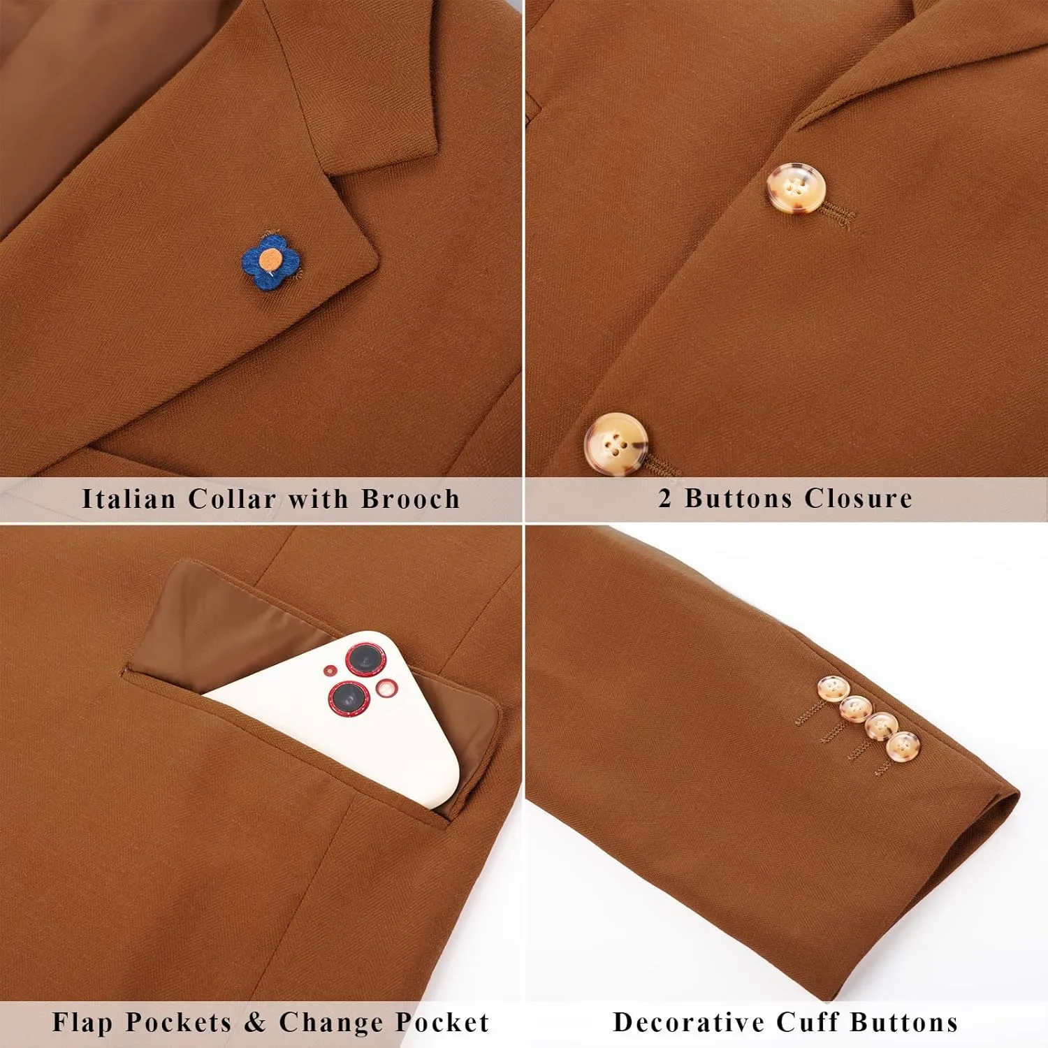 PJ PAUL JONES Men's Sport Coats and Blazers Linen Cotton Blazer Regular Fit 2 Buttons Suit Jacket with Removable Brooch