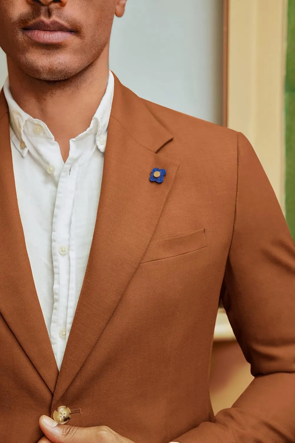 PJ PAUL JONES Men's Sport Coats and Blazers Linen Cotton Blazer Regular Fit 2 Buttons Suit Jacket with Removable Brooch