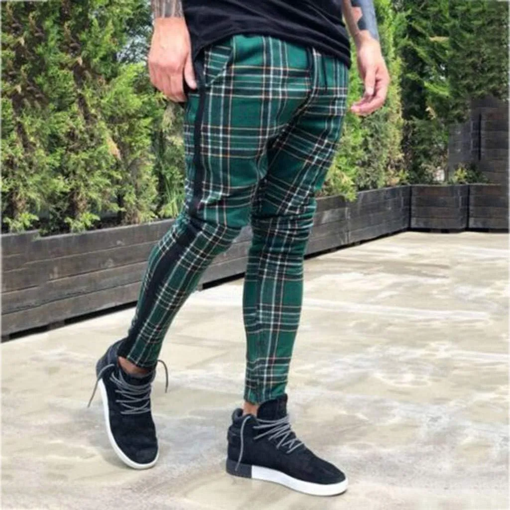 Plaid Panst for Men Fashion Stretch Dress Pants Slim Fit Pants Skinny Pants Stretch Slim Fit Business Tapered Pants