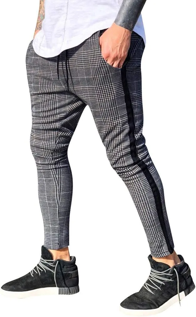 Plaid Panst for Men Fashion Stretch Dress Pants Slim Fit Pants Skinny Pants Stretch Slim Fit Business Tapered Pants