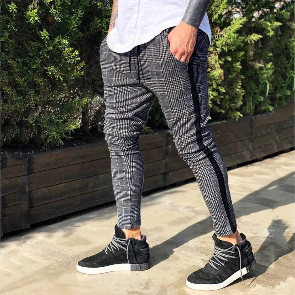 Plaid Panst for Men Fashion Stretch Dress Pants Slim Fit Pants Skinny Pants Stretch Slim Fit Business Tapered Pants