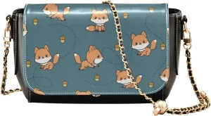 Playful Foxes Crossbody Bags for Women, Trendy Small Shoulder Bag, PU Leather Clutch Purse Underarm Handbag Satchel HandBag with Adjustable Metal Chain