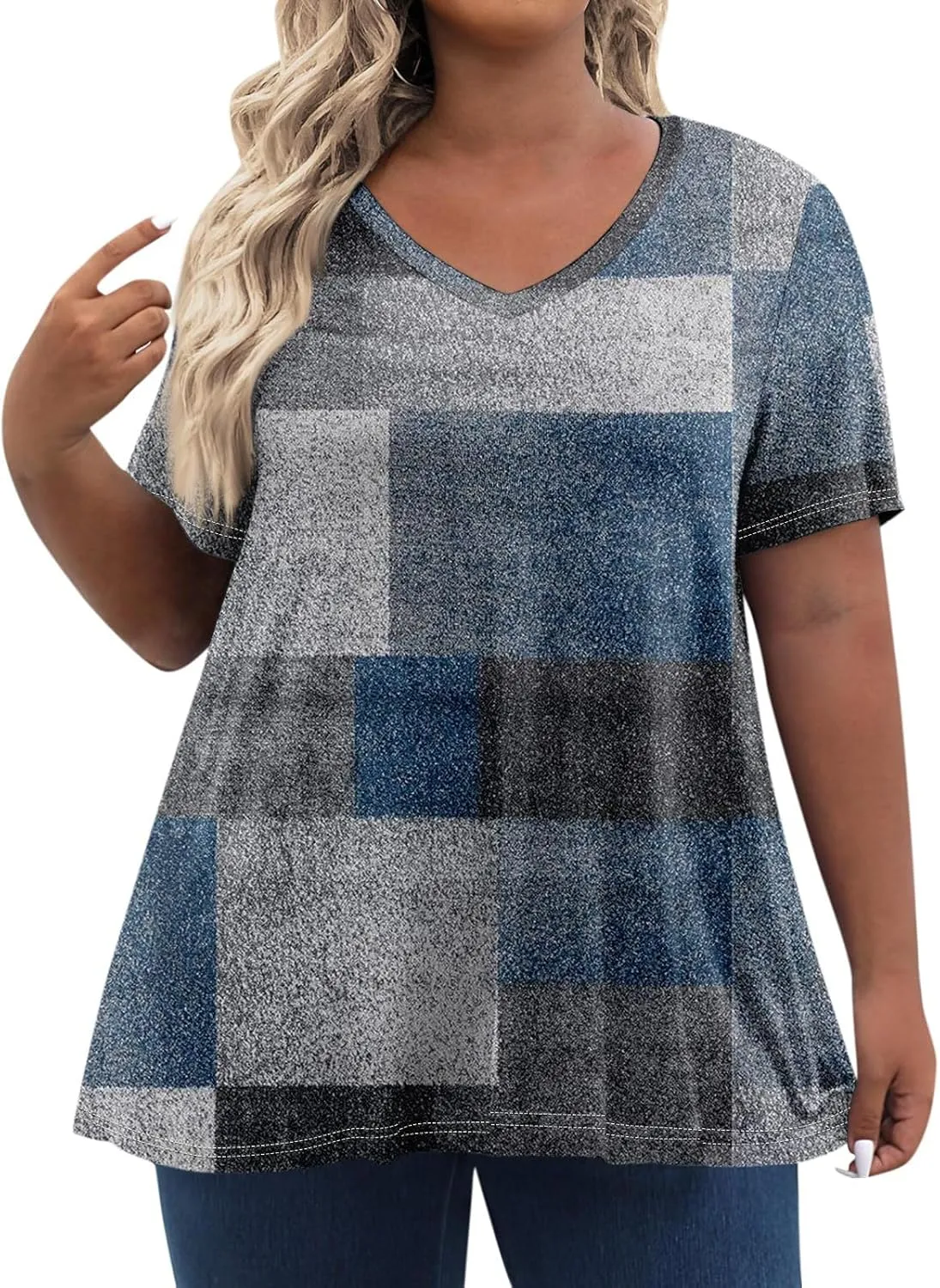 Plus Size Summer Tops Shorts Sleeve Work Shirts For Women Tops V Neck Basic Tee Tunic Oversized Blouses Comfy Clothes