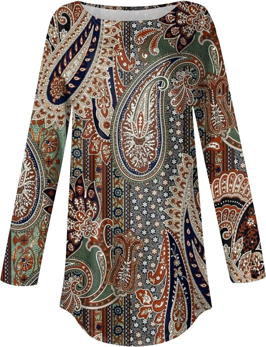 Plus Size Tops for Women Loose Round Neck T Shirts Fall Pullover Casual Blouse Floral Printing Long Sleeve Sweatshirt