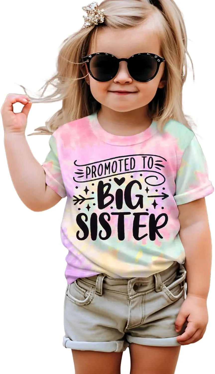Promoted to Big Sister Shirts for Toddler Baby Girls Announcement T-Shirt Summer Short Sleeve Tees Big Sis Tops