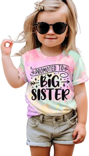 Promoted to Big Sister Shirts for Toddler Baby Girls Announcement T-Shirt Summer Short Sleeve Tees Big Sis Tops