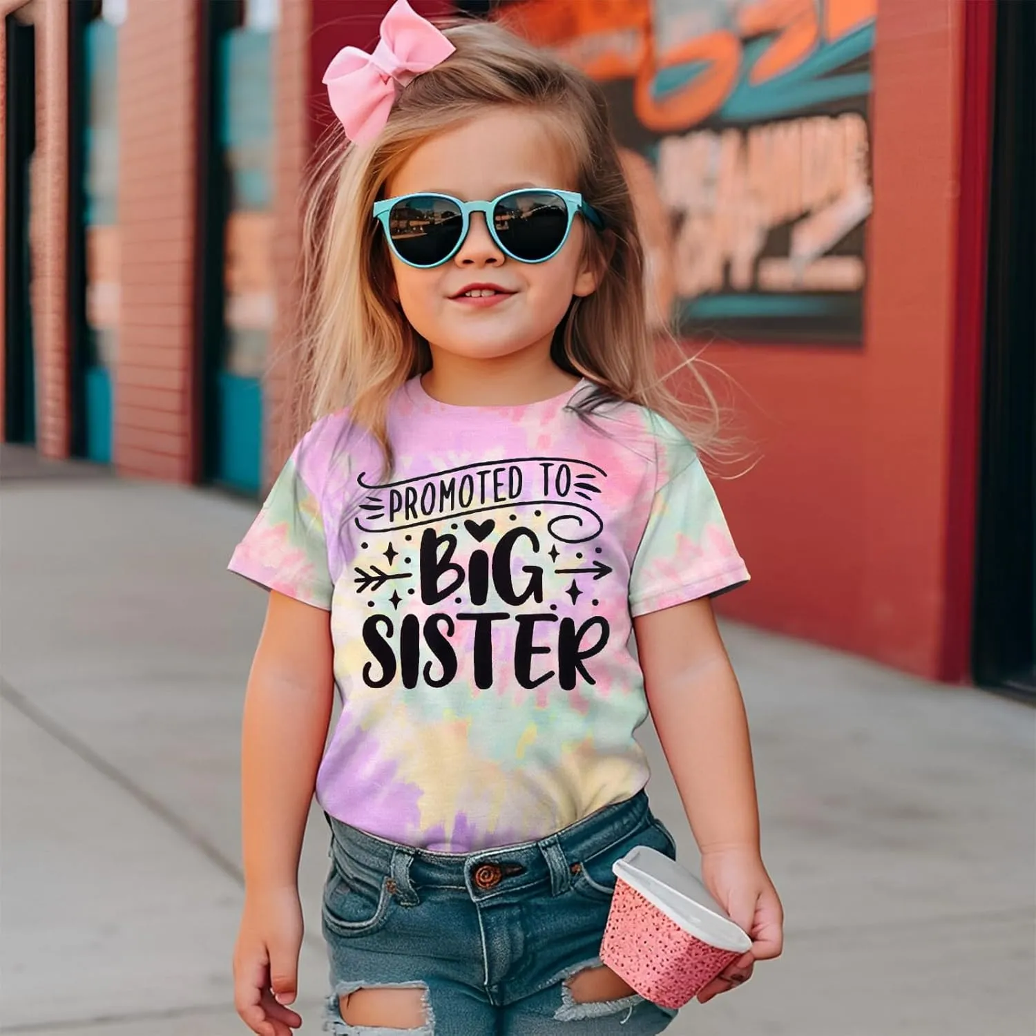 Promoted to Big Sister Shirts for Toddler Baby Girls Announcement T-Shirt Summer Short Sleeve Tees Big Sis Tops