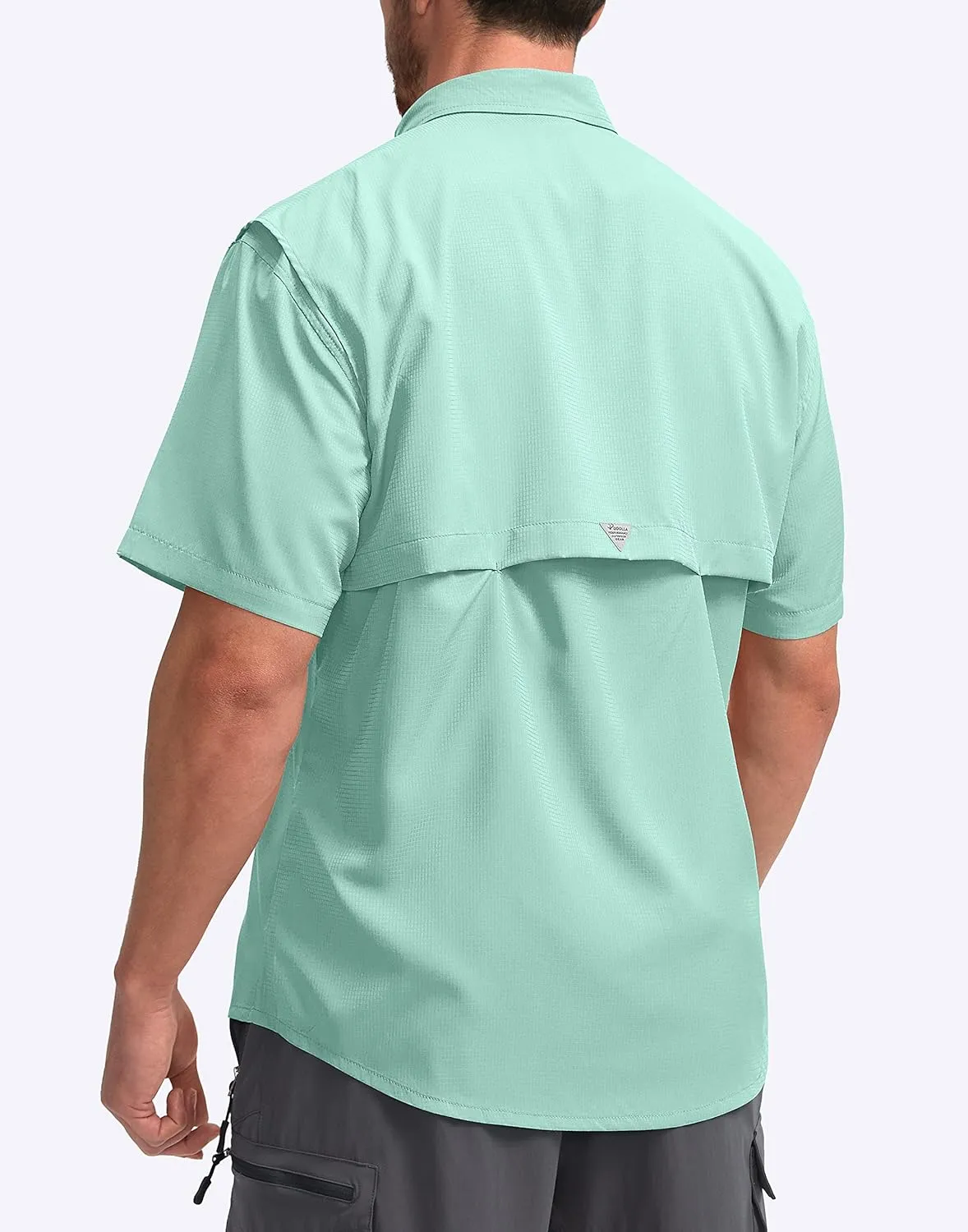 Pudolla Men's Fishing Shirts with Short Sleeves, Summer Travel Work Shirts, Button Down with UPF50  and Zipper Pockets