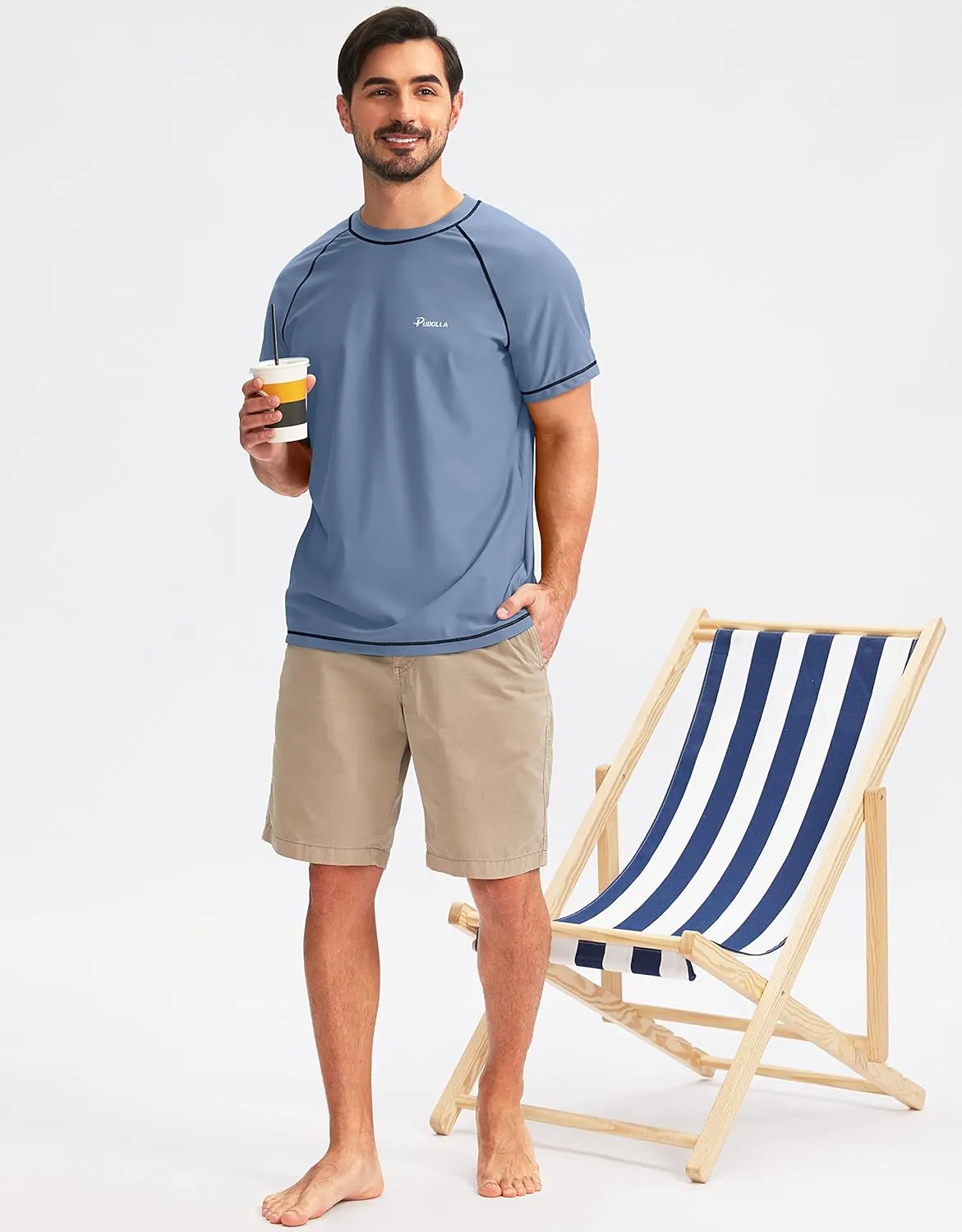 Pudolla Men's Swim Shirts Rash Guard Shirts for Men UPF 50  Sun Protection T-Shirts Quick Dry Beach Surf Water Shirt