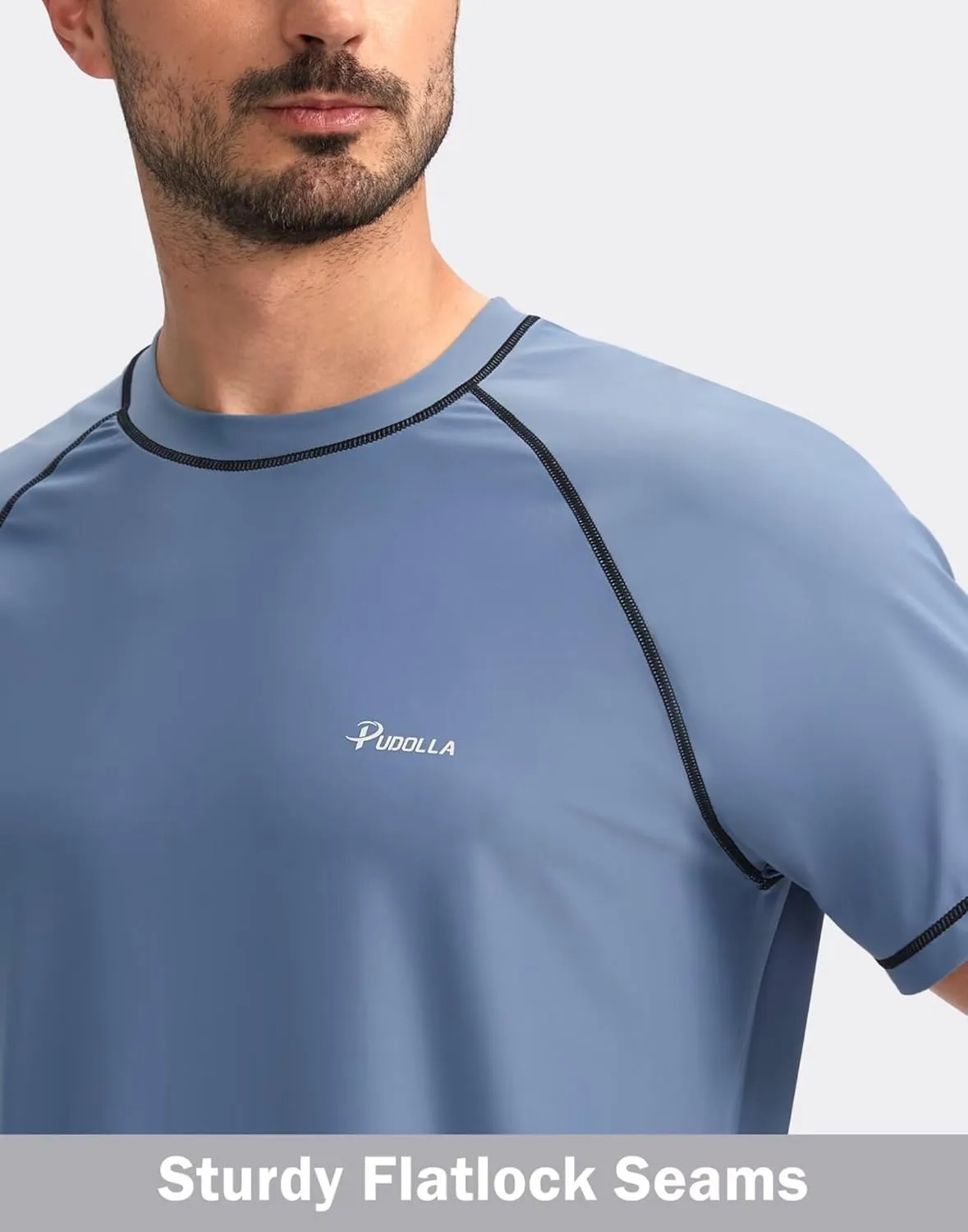 Pudolla Men's Swim Shirts Rash Guard Shirts for Men UPF 50  Sun Protection T-Shirts Quick Dry Beach Surf Water Shirt