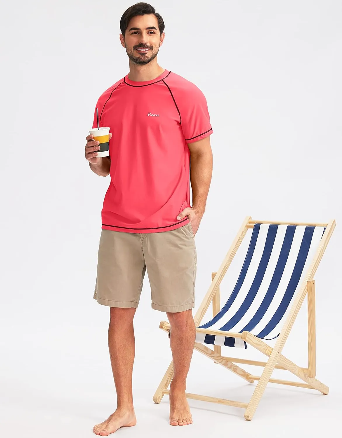 Pudolla Men's Swim Shirts Rash Guard Shirts for Men UPF 50  Sun Protection T-Shirts Quick Dry Beach Surf Water Shirt