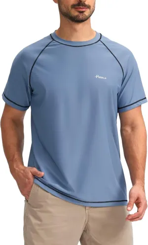 Pudolla Men's Swim Shirts Rash Guard Shirts for Men UPF 50  Sun Protection T-Shirts Quick Dry Beach Surf Water Shirt
