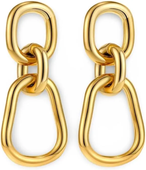 Punk Hip Hop Thick Double Loop Dangle Earrings 18K Gold Plat Waterproof Minimalist Geometric Oval Ear Studs Versatile Jewelry