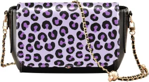 Purple Leopard Pattern Crossbody Bags for Women, Trendy Small Shoulder Bag, PU Leather Clutch Purse Underarm Handbag Satchel HandBag with Adjustable Metal Chain