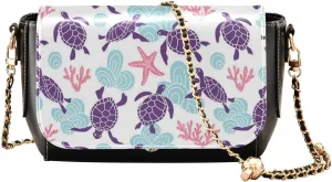 Purple Sea Turtle Texture Crossbody Bags for Women, Trendy Small Shoulder Bag, PU Leather Clutch Purse Underarm Handbag Satchel HandBag with Adjustable Metal Chain