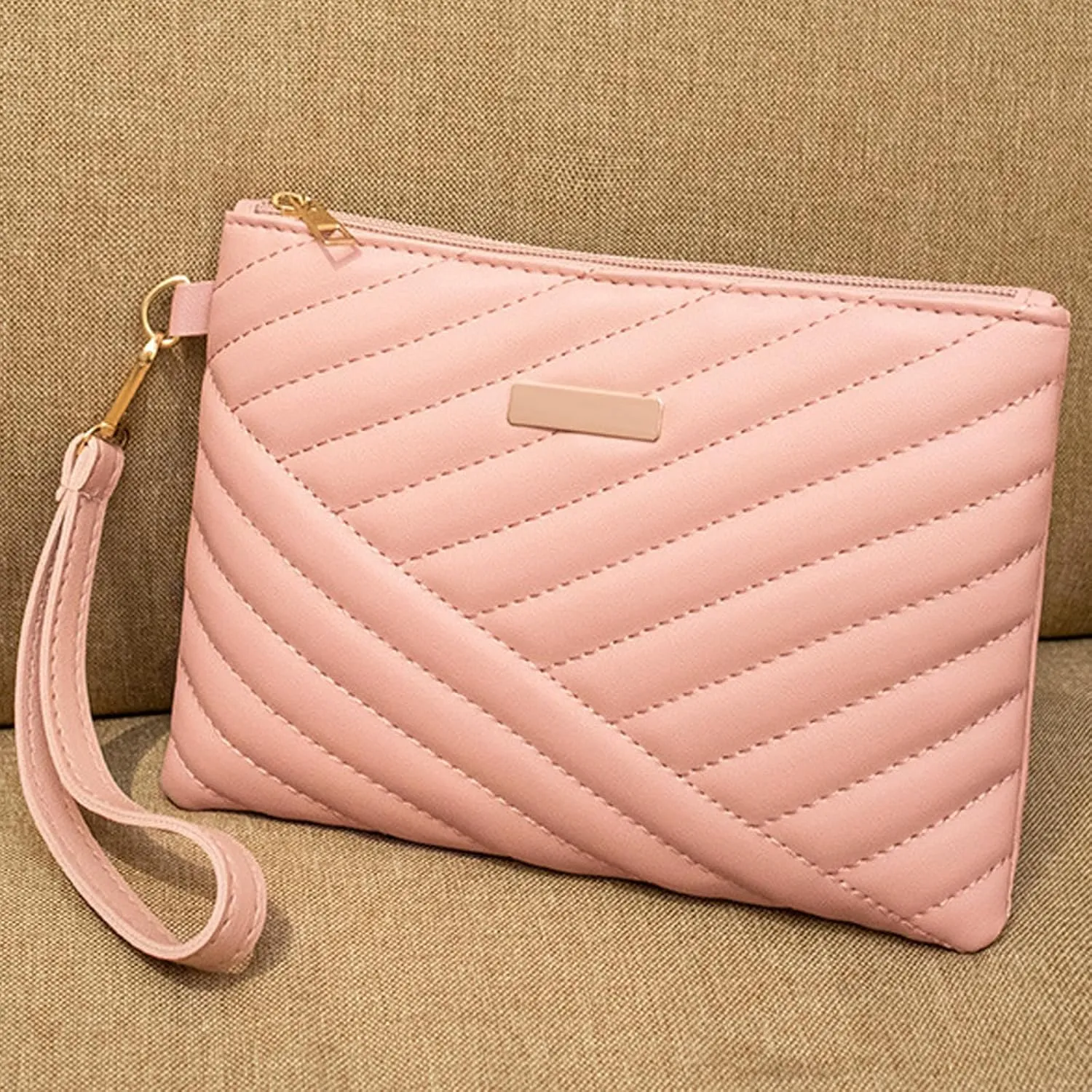 Quilted Wristlet Purses,Clutch Handbag Small Embroidered Phone Bag Large Capacity Wallet PU Leather Wristlet Clutche