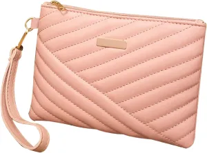 Quilted Wristlet Purses,Clutch Handbag Small Embroidered Phone Bag Large Capacity Wallet PU Leather Wristlet Clutche