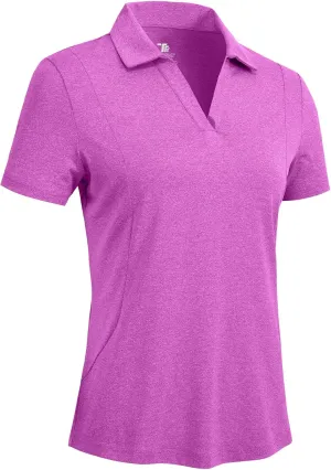 Rdruko Women's Golf Shirts Short Sleeve Polo Tennis V Neck Collared Shirts Dry Fit